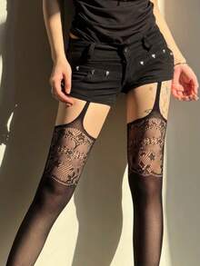 New Lace Pattern Suspender Stockings, Hollow Out Fishnet Sexy Pantyhose - Multicolor - View 5