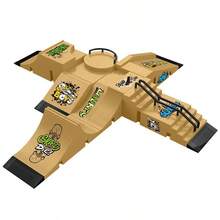 六合一手指滑板游戏套装，包含U型坡道、手指滑板、训练道具和配件，适合作为节日礼物 - 彩色 - 查看 4