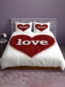 2/3pcs Bedding Set, Heart & Love Print Pattern, Comfortable Bedroom Decor, Suitable For Valentine's Day, Birthday, Holiday Gift (1*Duvet Cover+1/2*Pillow Case), Excluding Filler Material - P25117315W - View 1
