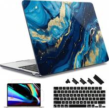 For MacBook Air 13.6 Inch Case A3240 M4 A3113 M3 A2681 M2 With Retina Dispaly, 2025 2024 2023 2022 Release, Plastic Hard Shell Case With Screen Protector & Keyboard Cover, Chalk Pink Bow - Blue Marble Texture - View 5
