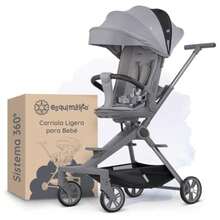 JCH-ESQUIMAL Carriola para Bebé Ligera Portátil Plegable con Asiento Giratorio 360° Reclinable a 3 Posiciones Portavasos Removible Gris - Beis - Ver 2