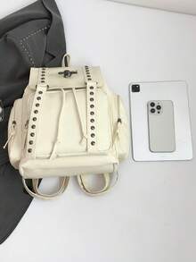 Y2K Street-Style PU Soft Leder Klappe Rucksack Damen Tasche; Multifunktionale stilvolle Nieten Tagstasche; Mehrtaschiger leichter Kordelzug Reisetasche; Große Kapazität einfache Schultasche; Praktische Büchertasche für Studenten, Krankenschwestern, Lehrer, Geschäftsleute, Reisen, Geschäftsreisen, tägliche Fahrten, Einkaufen, Büro, Dates, Wandern, Training, Arbeit, Geburtstagsgeschenke, Urlaubsgeschenke - Verschiedenfarbig - Übersicht 11