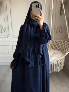 1pc Nida Fabric Scarf Attached Abaya Khimar, Suitable For Women's Daily Wear And Prayer, All Season