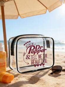 Transparent Zippered Cosmetic Bag Features The Dark Red Letters And A Heart. Lightweight, Portable, Waterproof, Dustproof, Stylish, And Simple,Serves As A Cosmetic Organizer, Toiletry Bag, Back-To-School Essentials Organizer