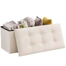 Otomana Plegable Banco de Almacenamiento Taburete Reposapiés Impermeable Piel Carga de 200 kg 110L 76 x 38 x 38 cm Armario de Almacenamiento Multifuncional para salón y Oficina Beige - Beis - Ver 1