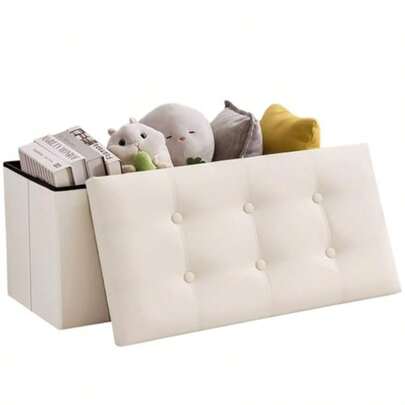 Otomana Plegable Banco de Almacenamiento Taburete Reposapiés Impermeable Piel Carga de 200 kg 110L 76 x 38 x 38 cm Armario de Almacenamiento Multifuncional para salón y Oficina Beige