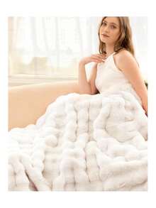 Ultra Soft Cozy Faux Fur Throw Blanket, Fuzzy Plush Thick Bubble Blanket, Luxury Fluffy Blanket For Couch, Sofa, Bedroom, And Living Room, 50x60 Inches, ,40008324 - 白色 - 查看 6