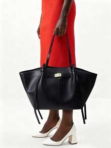 Fashionable Large Capacity Trapezoid Design Luxury PU Leather Women's Shoulder Bag, Designer Chic Lock Closure Handbag, High-Quality Underarm Bag - Multicolor - View 3