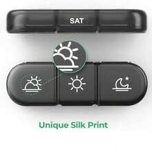 7 天药盒 - 每日两次（早晚），单侧大开口方便取用，黑色隐私保护药盒，适合存放药品、维生素、鱼油、补充剂等。 - 彩色 - 查看 6