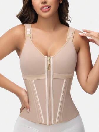 Women's Waist Trainer, Postpartum Fitness Shapewear, Zipper & Hook Closure Design, Women Sports Fitness Waist Belt, Women Chest Shaping Shapewear, Double Layer Tight Waist Belt, Suitable For Training Or Sports