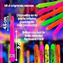 CYPN6 Crayones Neón Fluorescentes Brillan con Luz Negra Uv Make Up Glow Maquillaje en Blister Pinta Caritas de Halloween Grupo CarnavalliaFashion - Multicolor - Ver 3