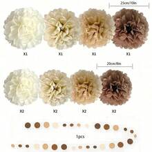 12张/13张棕色纸巾，卡其焦糖色派对装饰，象牙白奶油色调，波西米亚香槟棕色花卉墙饰，中性乡村风生日派对婚礼装饰 - 如圖 - 查看 12