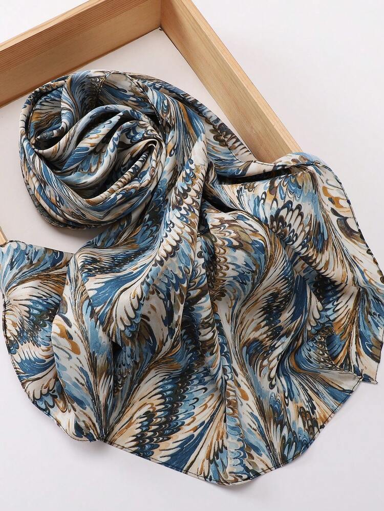 1pc Women's Satin Digital Printed Striped Tie Dye Tie-Dye Pattern Muslim Hijab Scarf - Multicolor - View 14