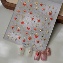 5D Embossed Nail Art Stickers Red Heart Nail Decals Gold Star Nail Stickers For Nail Art With Sun Moon Design Se--Adhesive Acrylic Nail Supplies For Women Manicure Decorations - 風格12 - 查看 3
