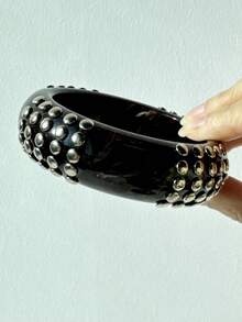 棕黑色不对称扎染银铆钉树脂手链，Y2K夸张风格女士秋冬珠宝，千禧年百搭日常及派对配饰 - 彩色 - 查看 5
