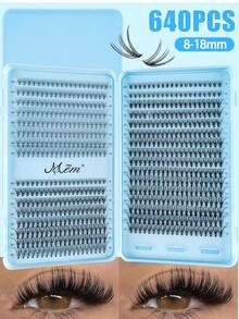 640pcs Cluster False Eyelashes Set, 10D/20D/30D/40D/50D/60D/80D Mixed Synthetic Mink Hair Lashes, 0.07mm Curl, 8-18mm Length, Includes Natural Look Lashes, 3D Russian Volume, Suitable For Beginners, Reusable, Essential For Home, Eyelash Clusters, Individual False Lashes, Ideal For Travel, Daily Wear (Suitable For Beginners), Weddings, Dates, Parties, Holidays, Great As Christmas/Halloween/Gift Eyelash Set - D - Xem 3