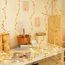 1 Set 3.2/6.5/9.6/16.4 Ft Artificial Gold Leaf Fairy String Lights, Battery Powered Copper Wire Decorative Lights, Suitable For Home Decor, Living Room Wall Decor, Birthday, Party, Wedding, Outdoor Yard Garden Fence Decoration - 金色 - 查看 3