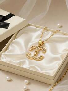 MTOW 优雅法式字母吊坠项链，奢华时尚精致女士吊坠项链 - 金色 - 查看 2