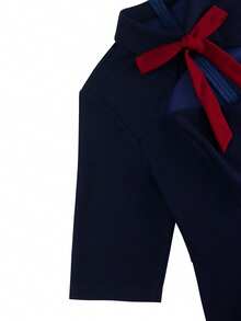 Plus Size Women Elegant Navy Midi Dress With Red Bow Tie Mock Neck Cut Out A Line Dresses For Formal Occasions Cocktail Party - Navy Blue - View 6