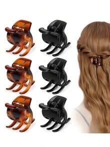 6pcs Women's Small 2.5cm Hair Claw, Suitable For Bun Hairstyles, Bangs Design, Strong Grip Multi-Function Clips Hair Jaw Clip Hair Clamps Hair Clutch Hair Catcher Clip, Claw Clip Fall Winter Hair Clip Hair Accessories For Women For Vacation Outfits Woman - Black+Brown - View 6
