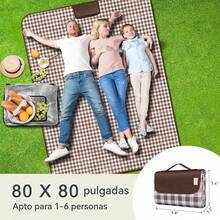 Manta de Pícnic,Manta de Picnic Impermeable y Resistente a La Arena, Manta de Playa, Mantas Plegables al Aire Libre para Viajes de Fiesta de Campamento Familiar (Cuadros café, 200X200CM) - Vacaciones soleadas - Ver 4