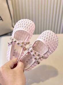 1 Pair Girls' Mesh Breathable Hollow-Out Slip-On Flat Shoes, Suitable For Summer Casual Wear - Pink - View 4