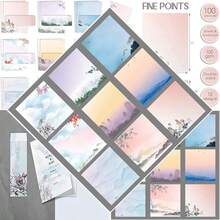 Better Office Products Juego de papel de papelería japonesa de acuarela, juego de 100 piezas (50 hojas + 50 sobres a juego), tamaño carta 8.5 x 11 pulgadas, 9 diseños, papel de impresión de doble - Misceláneas - Ver 1