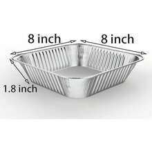 WANBAO - Paquete de 20 sartenes de aluminio desechables con tapas, 20.32 x 20.32 cm, moldes de aluminio para hornear, hornear, pasteles, panes, brownies, pan, pastel de carne, lasaña - 8'' x 8'' (paquete de 20) - Ver 2