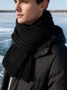 Retro Gray Knitted Scarf, Men's Fashion Warm Thick Neck Warmer, Essential Winter Item, Multi-Angle Styling Showcases Taste, Best Gift For Men, Male Friends, Husband - Multicolor - View 7