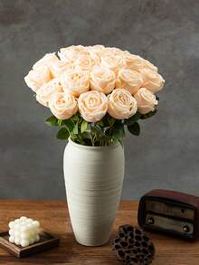 MEHELANY 3支装香槟色仿真玫瑰花，长茎，逼真丝绸玫瑰花，适合春夏装饰，可用于母亲节、房间装饰、花瓶插花、家居/婚礼餐桌摆饰、DIY插花、花环或拱门装饰。 - 香檳色 - 查看 2