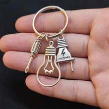 1pc Electrician's Delight Cool Zinc Alloy Screwdriver & Light Bulb Keychain - Perfect Gift For Dad, Grandpa Stylish Men's Backpack Accessory, Electrician Tools - 彩色 - 查看 5