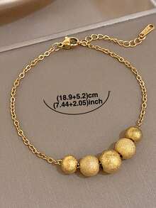 1Pc 18K Gold Plated Vintage Old Money Style Satin Gold Ball Beads & Fine Chain Bracelet, Women's Stainless Steel Luxury Jewelry, Gift For Business, Anniversary, Daily Wear, For Valentines, Party, Gala, Dating, Mardi Gras, New Years, Wedding, Beach, Christmas, Elegant Mom Gift Boho Jewelry Birthday Bridesmaid Gift