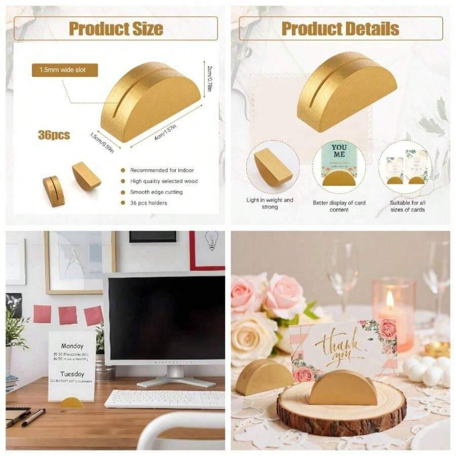 Table Number Stands, 36 PCS Table Number Holders, Place Card Holders Golden Wooden Semicircular Design Modern Card Holders Offices, Restaurants, Wedding, Birthday PartiesGold - Vàng - Xem 1