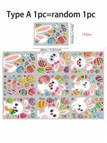 137pcs/9sheets Easter Cartoon Rabbit & Egg Static Cling Window Stickers, Double-Sided Colorful Egg Rabbit Chick Flower Glass Window Decals, Reusable, Holiday Shop Window Decor, Home Decoration, Party Supplies - Multicolor - View 3