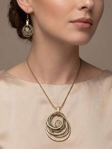 Cring Coco 2pcs Women Jewelry Set, Vintage Zinc Alloy Minimalist Geometric Necklace And Earrings Set, Suitable For Daily, Party, Festival, Valentine's Day, Birthday, Mother's Day, Jewelry Accessories Gift - Geometry - View 10