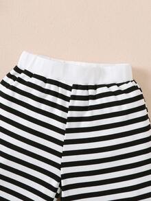 Bộ đồ 2 món cho bé gái: áo hai dây cổ cao kẻ sọc và quần dài, trang phục mùa hè thường ngày. - Đen và trắng - Xem 6
