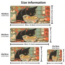 1件装黑猫爱拉面店卡通艺术大号游戏鼠标垫，光滑键盘垫，带缝边桌面垫，防滑橡胶底座鼠标垫，电脑配件，适用于办公室和家庭 - 彩色 - 查看 3