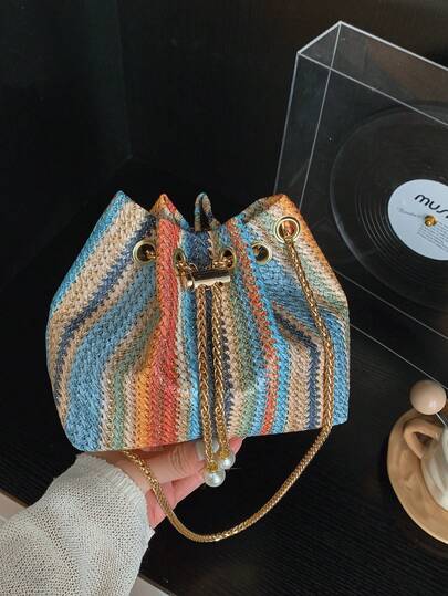 Mini enfärgad strass-aftonväska, glittrande paljett- och dragskoväska med metallkedja, lämplig för fest och utomhusbruk