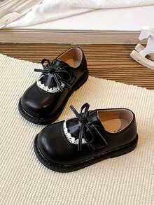 2026新款女童真皮鞋可爱蕾丝蝴蝶结时尚儿童软底公主鞋幼儿软底防滑学生假日鞋 - 黑色 - 查看 5