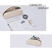 Canvas Pencil Case Stationery Bag Pencil Case Storage Cosmetic Bag (Beige, S) - 米色 - 查看 5