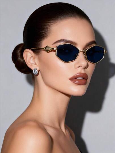 1 Pair Women's Geometric Frame Metal Fashion Glasses, Casual, Elegant, Suitable For Party, Beach, Daily Wear, Holiday Gift