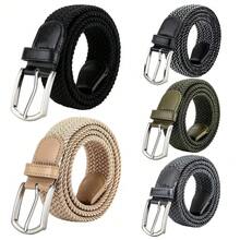 Men's Belt With Metal Buckle, Canvas/Elastic, Tactical/Casual/Stylish And Versatile/Braided Gio Belt/Unisex - 黑色 - 查看 9
