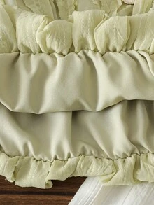 Young Girl' Fashionable Casual Cute Set, Floral Puff Sleeve Crop Top + Loose Simple Shorts - Mint Green - View 6