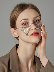 1pc Exaggerated Rhinestone Glass Adjustable Water Drop Pendant, Suitable For Women, Cosplay, Party, Wedding, Gift, Fashion Face Jewelry - Multicolor - View 1