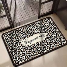 1件黑色豹纹宠物喂食垫，橡胶底，防污表面，适用于猫狗