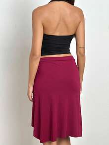 Women's Striped Midi Skirts Y2K Low Waist Ruffle Flowy A-Line Skirt Elegant Asymmetrical Knee Length Skirts Summer Going Out Beach Party Streetwear - 紅色 - 查看 5