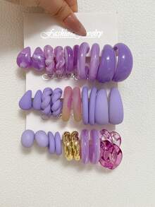 1-10对随机复古硬币水滴亚克力夸张时尚耳环套装，盲盒组合，母亲节、情人节、圣诞节、新年礼物，日常佩戴 - 彩色 - 查看 3