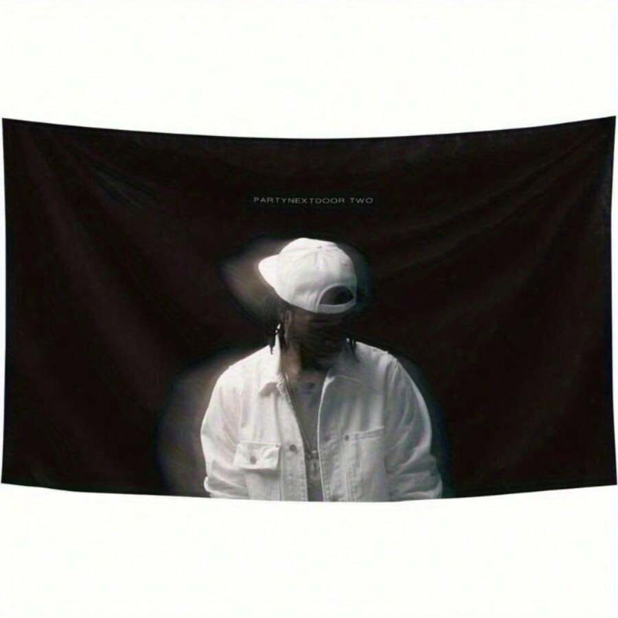1pc Hip Hop Style Music Banner With Rap Singer Album Art, Black & White Design, Perfect For Indoor & Outdoor Decor, In Dorms & Party Themes, Dorm Room Accessory | Bold Visual Statement | Easy Hang Feature, Hip Hop Decor(3X5) - Polychrome - View 1