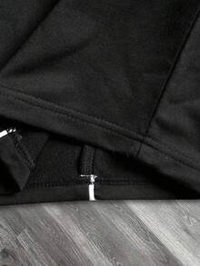 男士黑色短裤，饰有白色弧形缝线细节和弹性腰带，街头风 - 黑色 - 查看 7