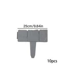 10pcs Gray Faux Stone Plastic Garden Edging Fence, Flower Bed Frame, Garden Yard Decor Fence, Faux Stone Texture Plastic Lawn Garden Border